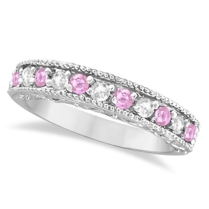Pink Sapphire and Diamond Ring Designer Band in 14k White Gold 0.30ct - All