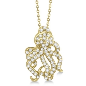 Pave Diamond Octopus Pendant Necklace 14K Yellow Gold 0.61ct - All