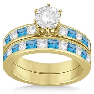 Channel Blue Topaz and Diamond Bridal Set 18k Yellow Gold 1.30ct - All