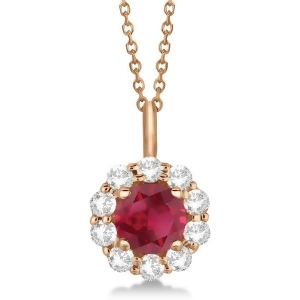 Halo Diamond and Ruby Pendant Necklace 14K Rose Gold 1.69ct - All