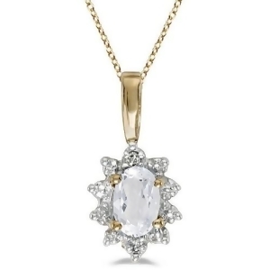 Oval White Topaz and Diamond Flower Pendant Necklace 14k Yellow Gold - All