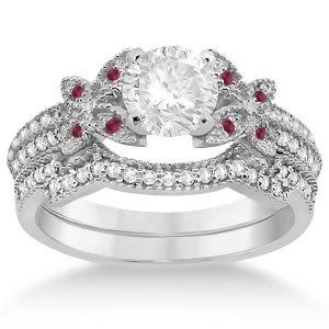 Butterfly Diamond and Ruby Bridal Set 14K White Gold 0.39ct - All