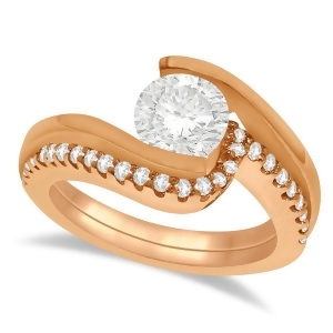 Tension Set Diamond Engagement Ring and Band Bridal Set 14K Rose Gold - All