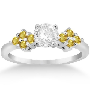 Designer Yellow Sapphire Floral Engagement Ring in Palladium 0.35ct - All