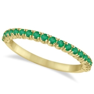 Half-eternity Pave Thin Emerald Stacking Ring 14k Yellow Gold 0.65ct - All
