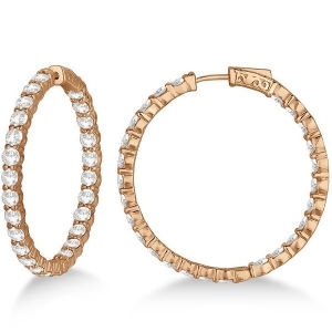 Prong-set Large Diamond Hoop Earrings 14k Rose Gold 8.01ct - All