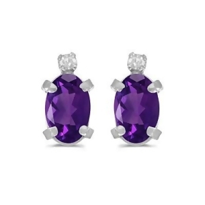 Oval Amethyst and Diamond Studs Earrings 14k White Gold 0.90ct - All