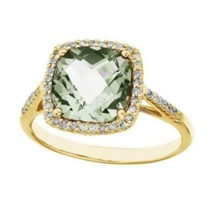 Cushion Green Amethyst and Diamond Cocktail Ring 14k Yellow Gold 3.70ct - All