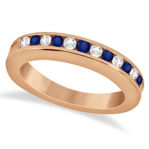 Semi-eternity Diamonds and Blue Sapphire Wedding Band 18K R. Gold 0.56ct - All