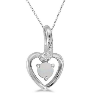 Opal and Diamond Heart Pendant Necklace 14k White Gold - All