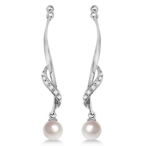 Freshwater Cultured Pearl and Diamond Drop Earrings .07ctw 6.50mm - All