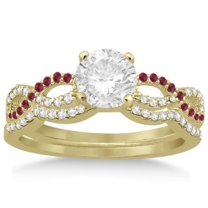 Infinity Diamond and Ruby Engagement Ring Set 18K Yellow Gold 0.34ct - All