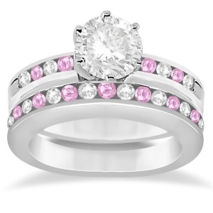 Semi-eternity Pink Sapphire Gem Bridal Set Palladium 0.96ct - All
