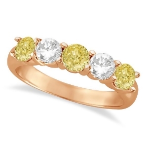 Five Stone White and Fancy Yellow Diamond Ring 14k Rose Gold 1.50ctw - All