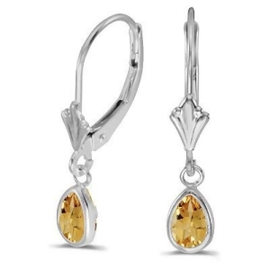 Bezel-set Pear Citrine Dangling Drop Earrings 14K White Gold 0.70ct - All