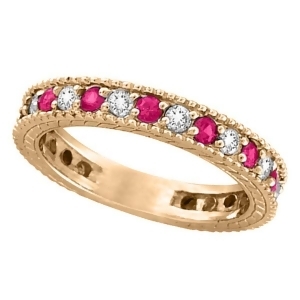 Diamond and Pink Sapphire Ring Anniversary Band 14k Rose Gold 1.08ct - All
