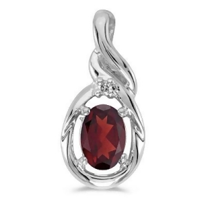 Oval Garnet and Diamond Pendant Necklace 14k White Gold 0.55ct - All