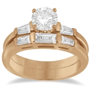 Diamond Baguette Engagement Ring and Wedding Band Set 18K Rose Gold 0.60ct - All