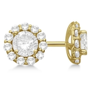 Round Diamond Stud Earrings Halo Setting In 14K Yellow Gold - All