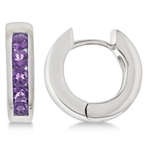 Purple Amethyst Hoop Earrings Channel Set Sterling Silver 0.70ct - All