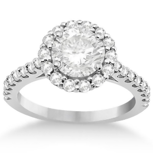 Round Pave Halo Diamond Engagement Ring Setting 14K White Gold 0.74ct - All