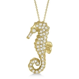 Diamond Seahorse Pendant Necklace 14k Yellow Gold 0.29ct - All