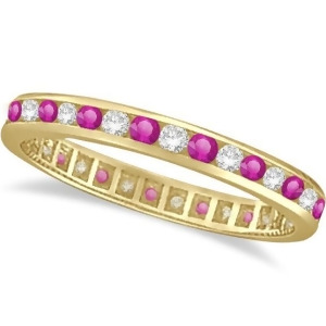 Pink Sapphire and Diamond Channel Set Eternity Band 14k Y. Gold 1.04ct - All