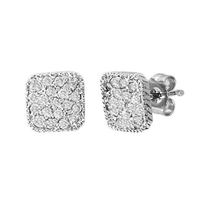 Round Diamond Square Shaped Earrings in 14K White Gold 0.50ct - All