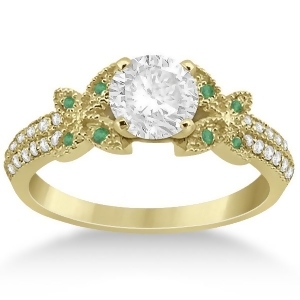 Diamond and Green Emerald Butterfly Engagement Ring 18K Yellow Gold - All