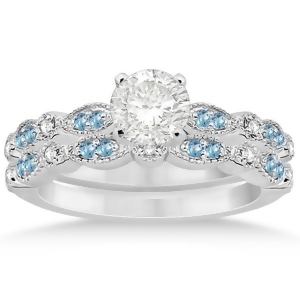 Marquise and Dot Blue Topaz and Diamond Bridal Set Platinum 0.49ct - All