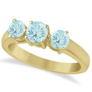 Three Stone Round Aquamarine Gemstone Ring in 14k Yellow Gold 1.50ct - All