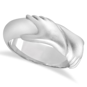 Unisex Wedding Band Friendship Ring Carved Hand Design in Platinum - All