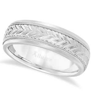 Hand Engraved Wedding Band Carved Ring in Palladium 4.5mm - All