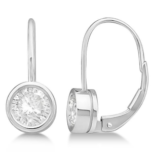 Moissanite Bezel Set Stud Earrings Leverbacks 14K White Gold 1.00ctw - All