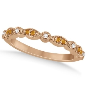 Marquise and Dot Citrine and Diamond Wedding Band 18k Rose Gold 0.25ct - All