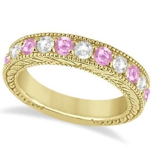 Antique Diamond and Pink Sapphire Wedding Ring 18k Yellow Gold 1.46ct - All