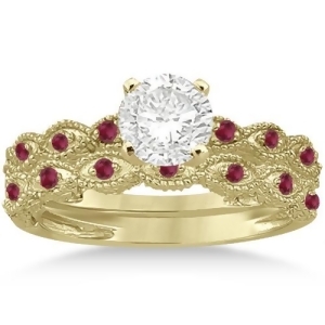 Antique Ruby Engagement Ring and Wedding Band 18k Yellow Gold 0.36ct - All