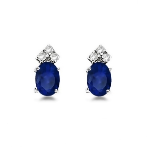 Oval Blue Sapphire and Diamond Stud Earrings 14k White Gold 1.24ct - All