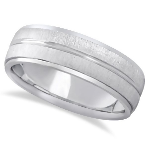 Modern Carved Wedding Band For Men in Palladium 7mm - All