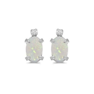 Oval Opal and Diamond Studs Earrings 14k White Gold 1.12ct - All