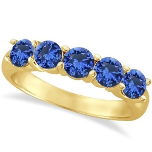 Five Stone Blue Sapphire Ring Band 14k Yellow Gold 2.20ct - All