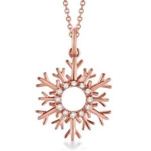 Snowflake Diamond Pendant Necklace 14k Rose Gold 0.10ct - All