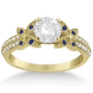 Diamond and Blue Sapphire Butterfly Engagement Ring 18K Yellow Gold - All