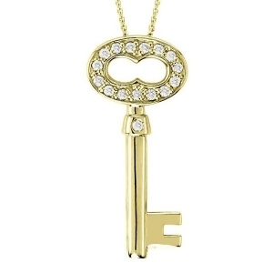 Diamond Key Pendant Necklace 14k Yellow Gold 0.15ct - All