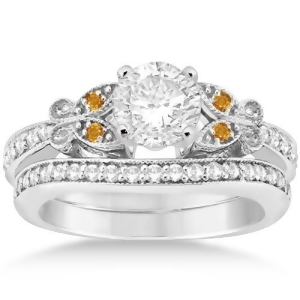 Butterfly Diamond and Citrine Bridal Set 14k White Gold 0.42ct - All