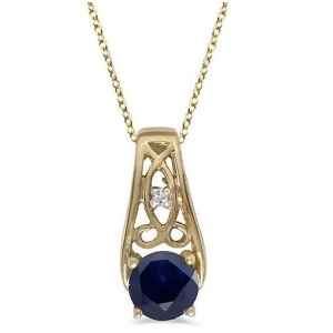 Antique Style Blue Sapphire and Diamond Pendant Necklace 14k Yellow Gold - All