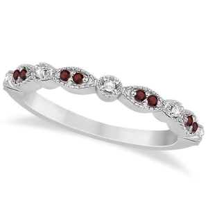 Marquise and Dot Garnet and Diamond Wedding Band 18k White Gold 0.25ct - All