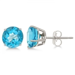 Blue Topaz Stud Earrings Sterling Silver Prong Set 3.00ct - All