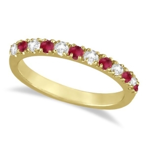 Diamond and Ruby Ring Guard Stackable Band 14K Yellow Gold 0.37ct - All