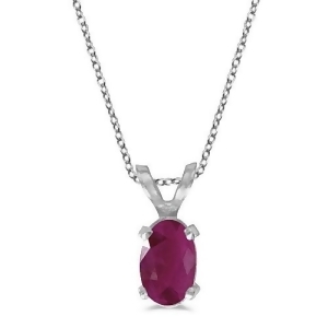 Oval Ruby Solitaire Pendant Necklace in 14K White Gold 0.60ct - All